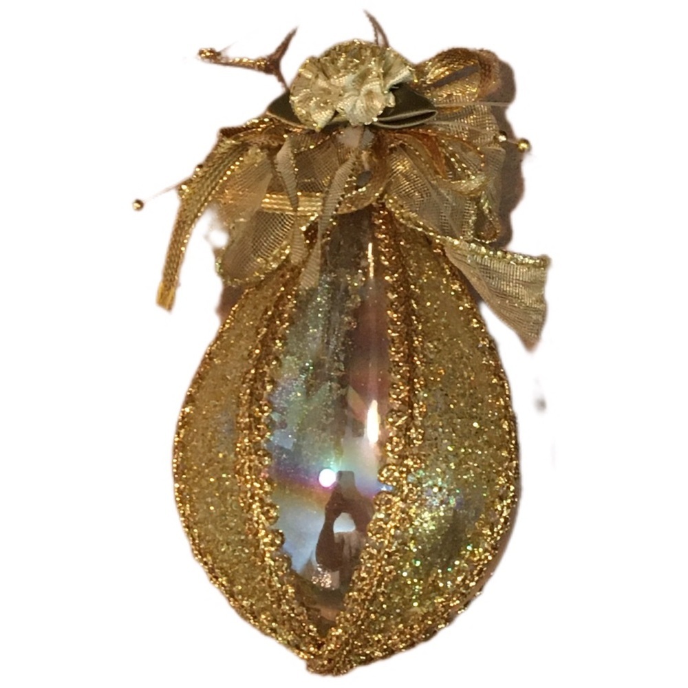 Gold Glitter Ornament with Ribbon Bow